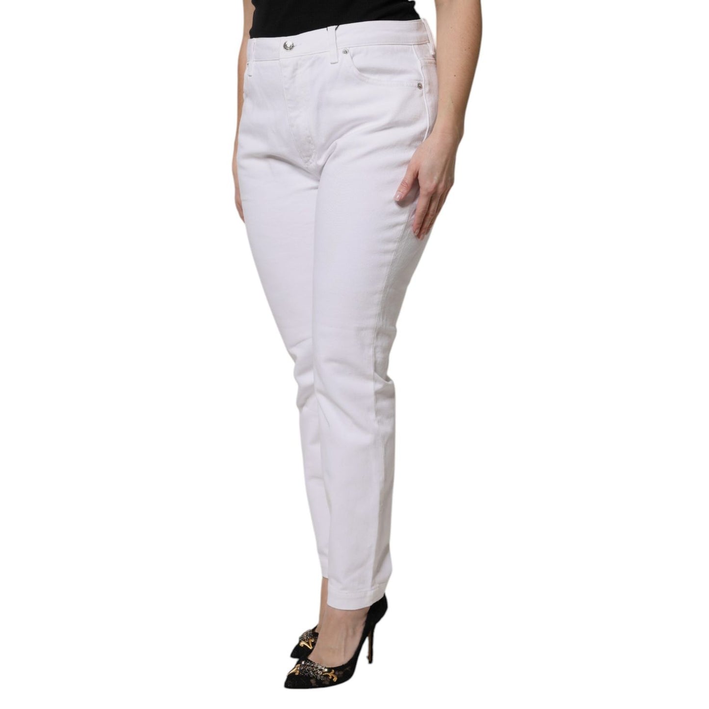Dolce & Gabbana White Cotton Mid Waist Skinny Denim Jeans