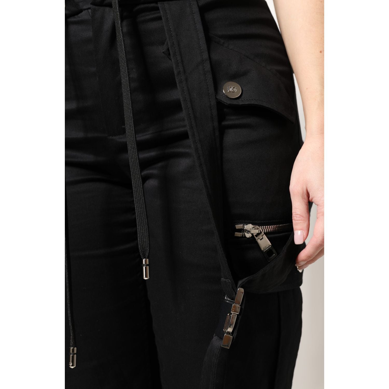 Dolce & Gabbana Black Cotton High Waist Cargo Pants