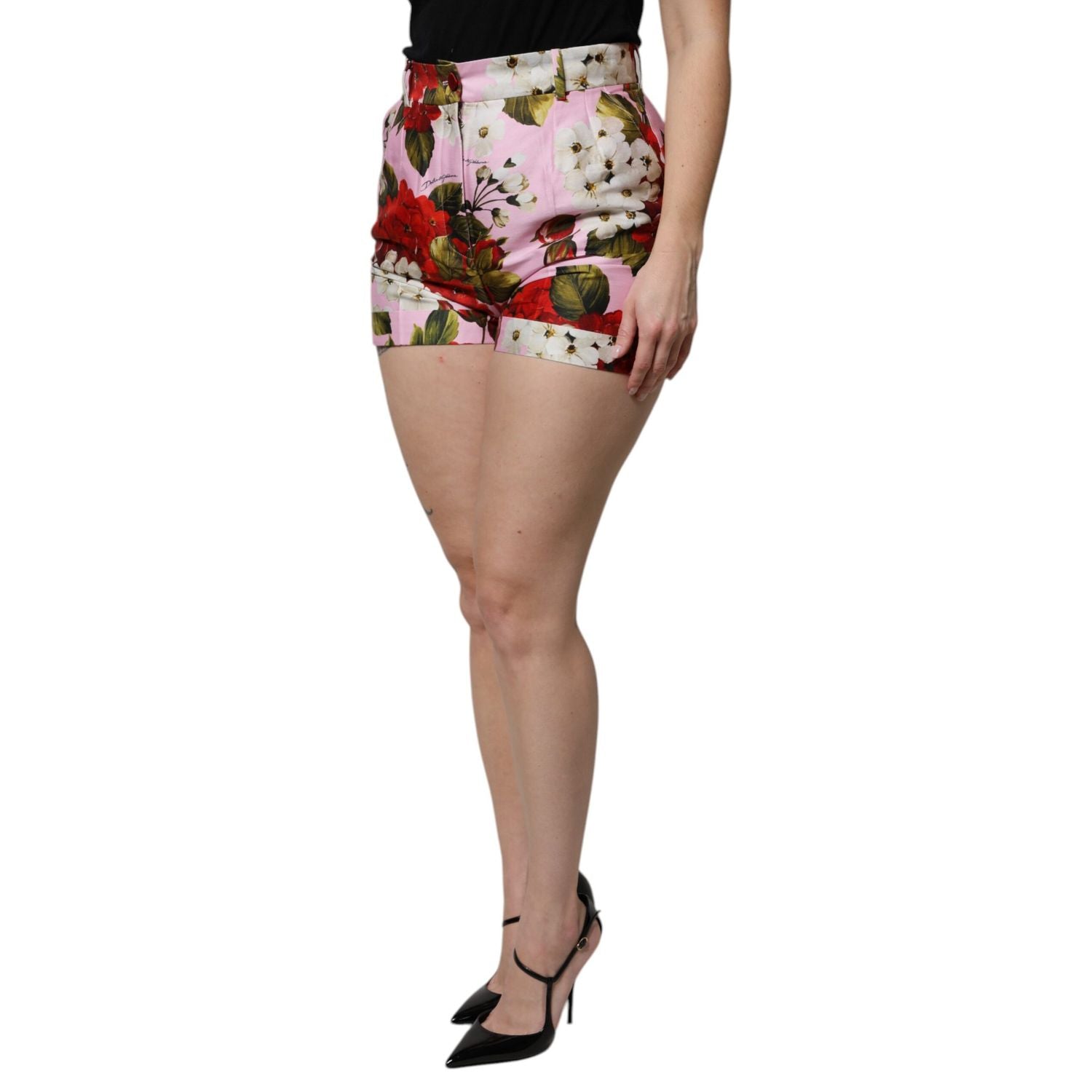 Dolce & Gabbana Pink Floral Print High Waist Hotpants Short