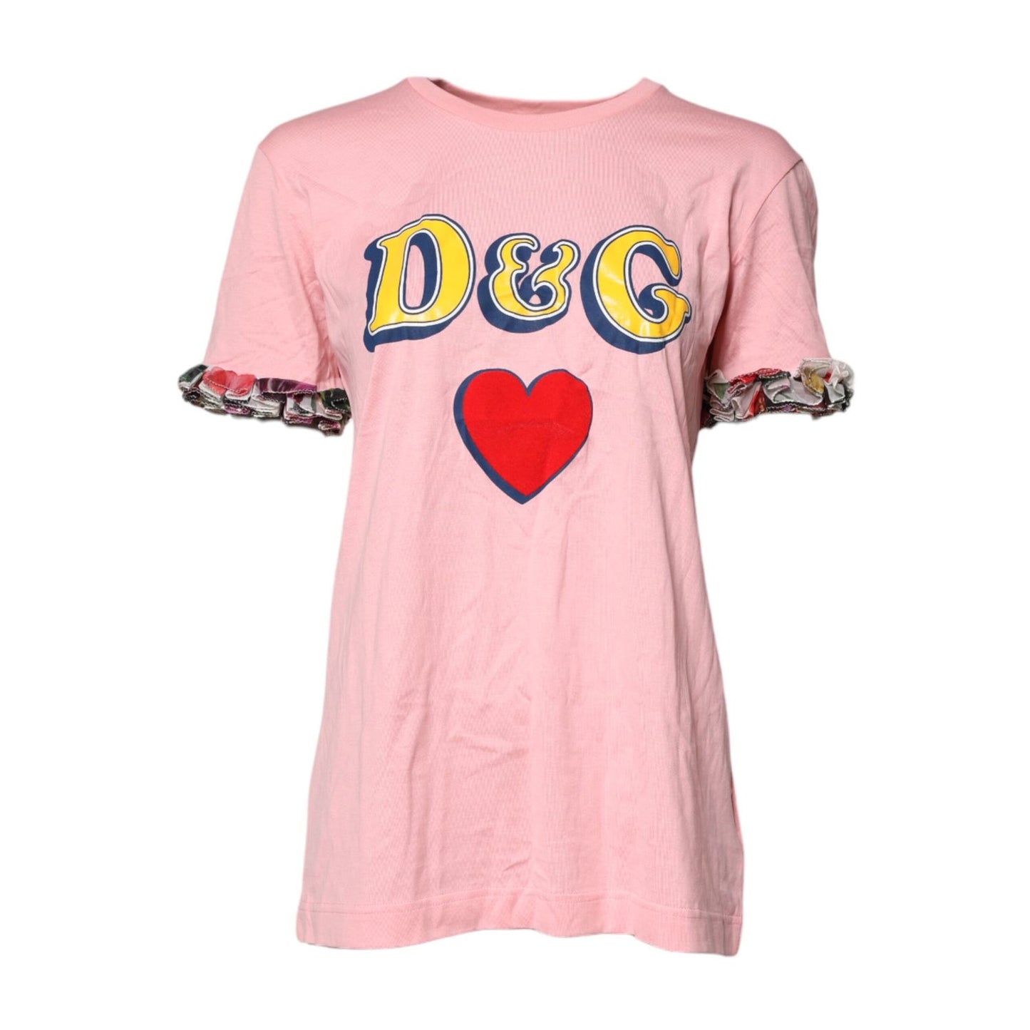 Dolce & Gabbana Pink Logo Print Cotton Crew Neck Tee T-shirt