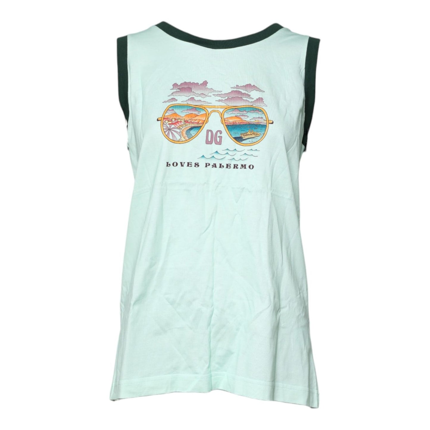 Dolce & Gabbana Light Green Graphic Print Sleeveless Tank T-shirt