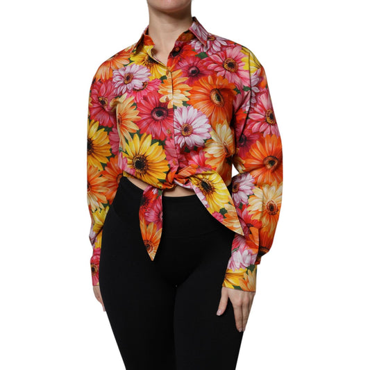 Dolce & Gabbana Multicolor Floral Cotton Cropped Blouse Top