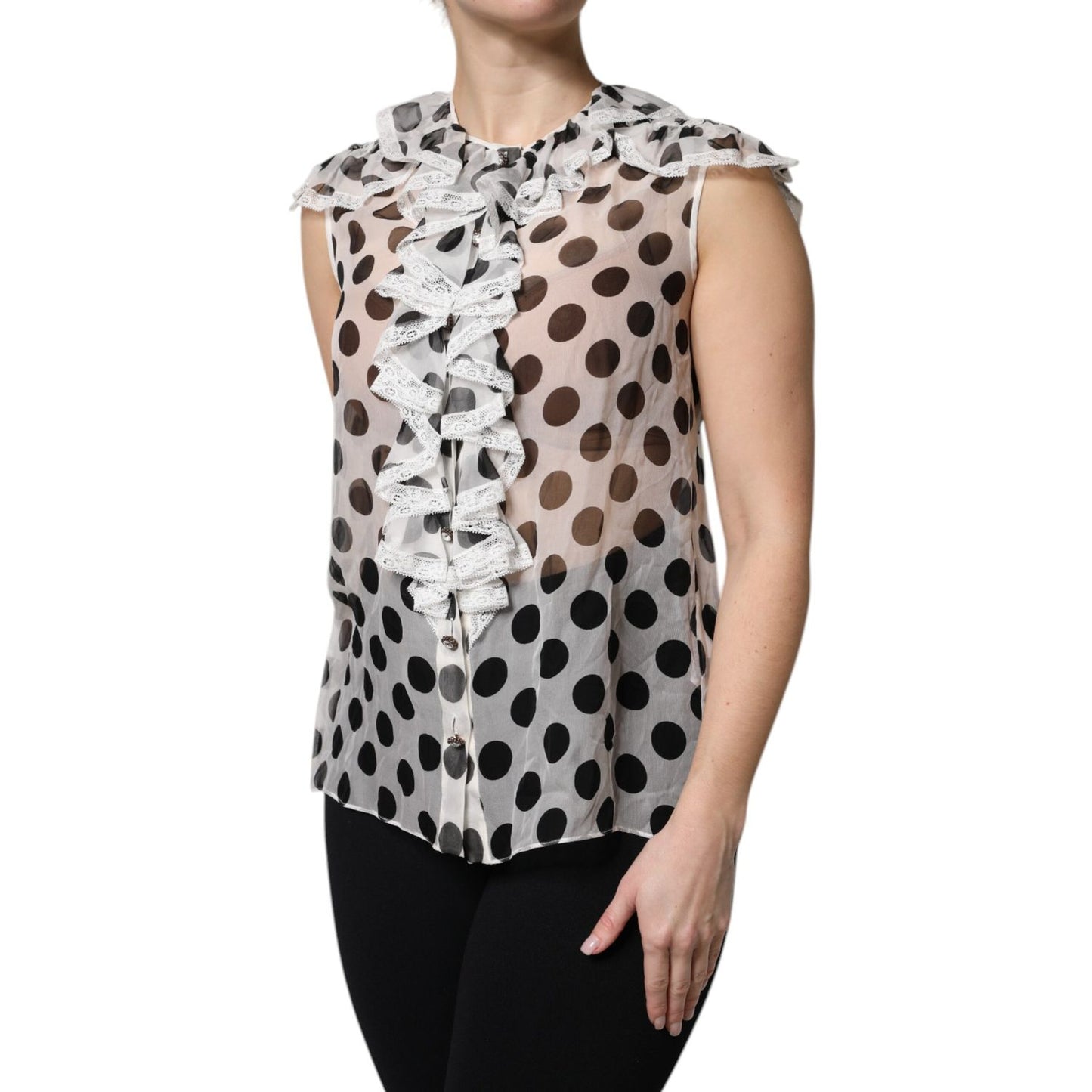 Dolce & Gabbana White Black Polka Dot Cotton Sleeveless Top