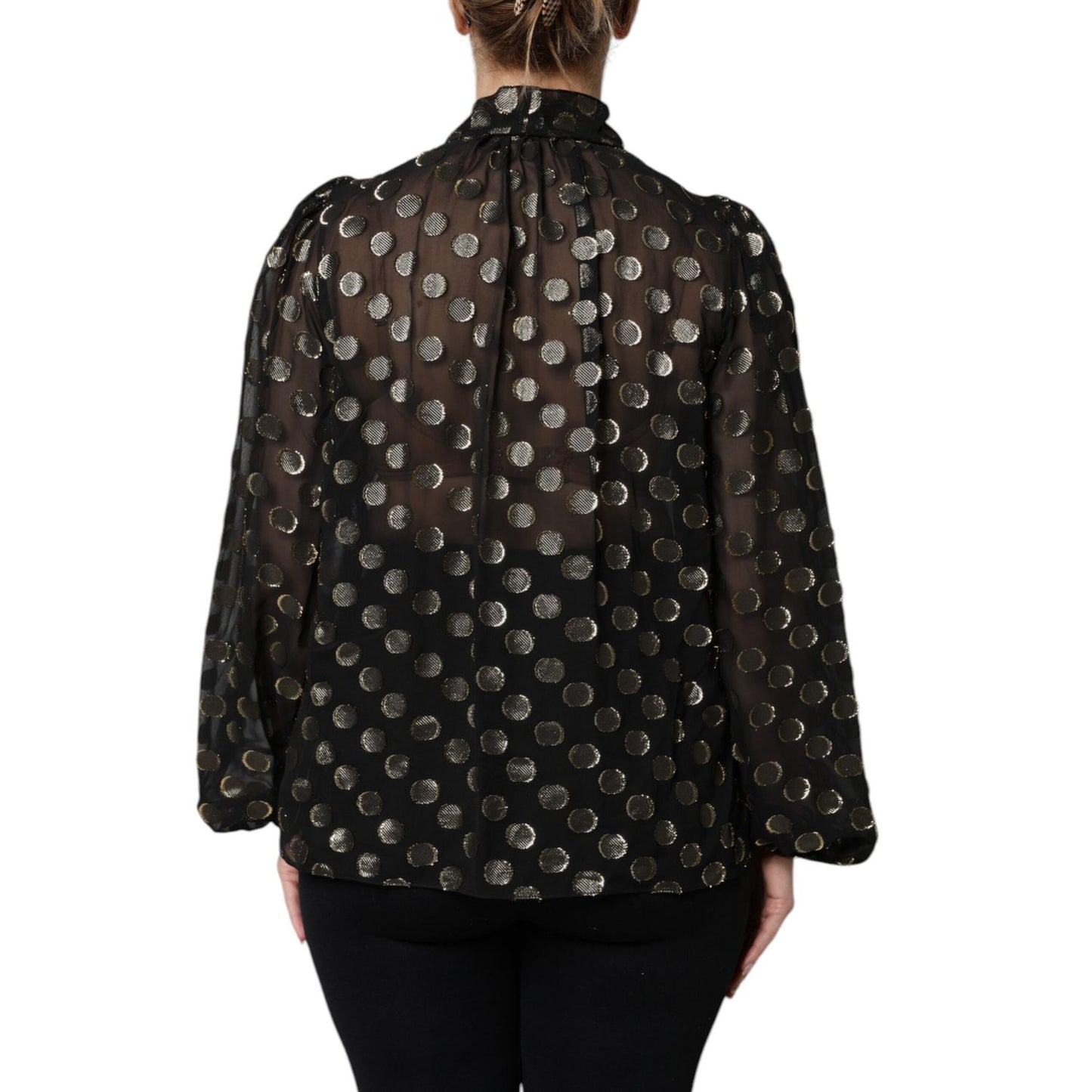 Dolce & Gabbana Black Sheer Tied Neck Polka Dots Blouse Top