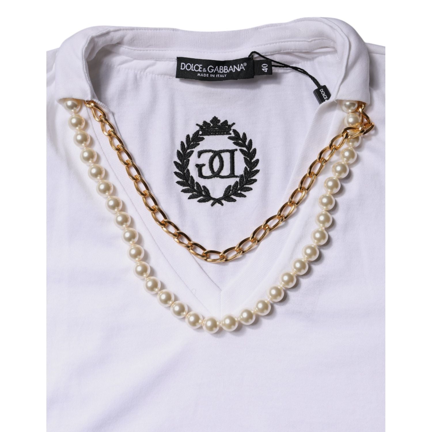 Dolce & Gabbana White Necklace Cotton Short Sleeve T-shirt