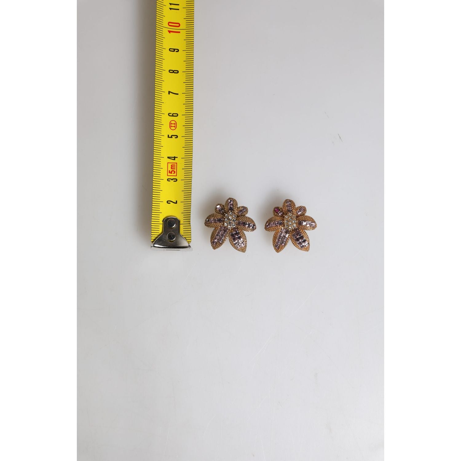 Dolce & Gabbana Gold Brass Purple Flower-Shaped Crystals Clip On Earrings