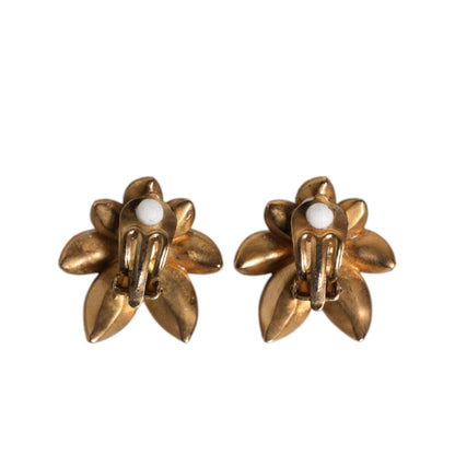 Dolce & Gabbana Gold Brass Purple Flower-Shaped Crystals Clip On Earrings