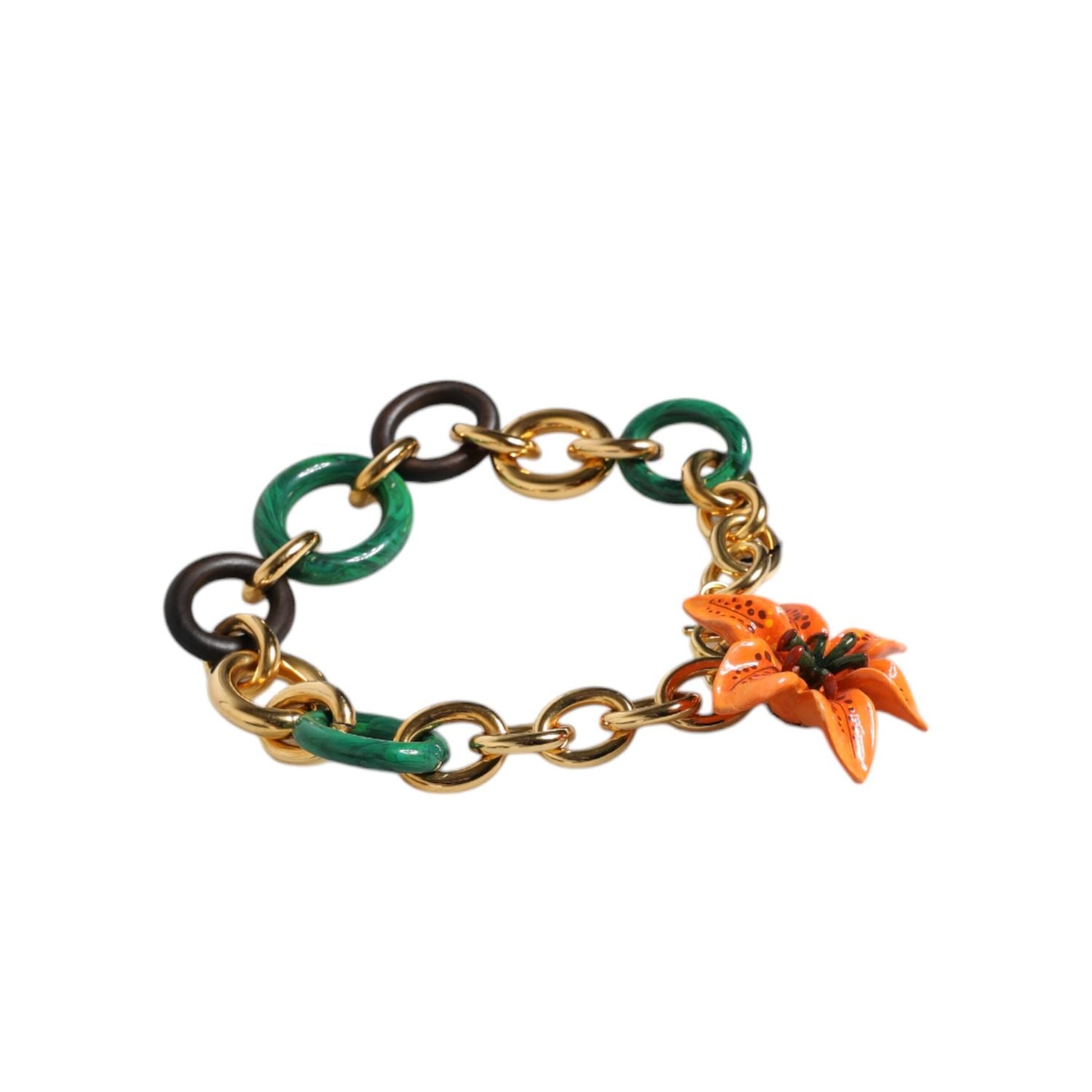 Dolce & Gabbana Multicolor Gold Brass Orange Lily Floral Chain Necklace