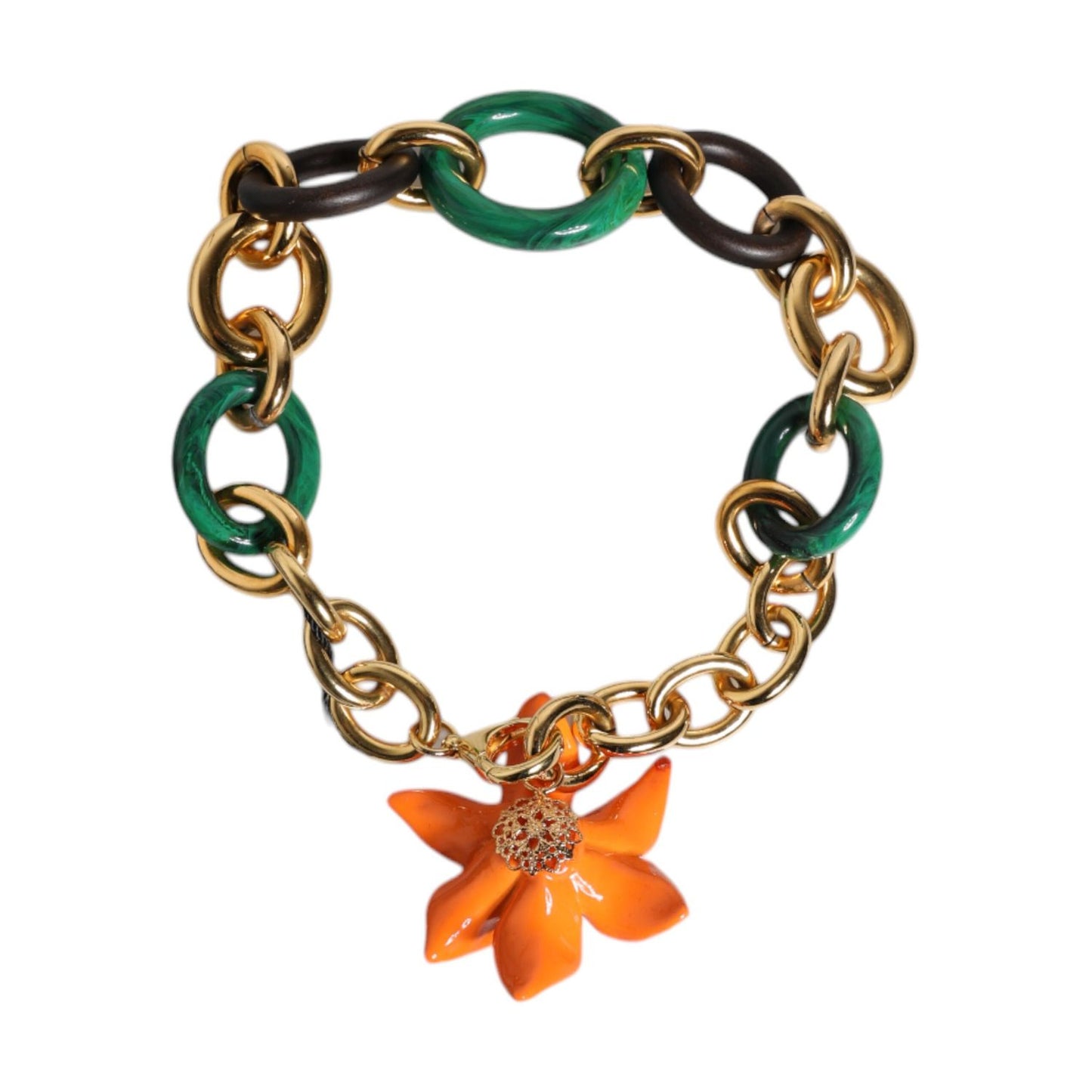 Dolce & Gabbana Multicolor Gold Brass Orange Lily Floral Chain Necklace