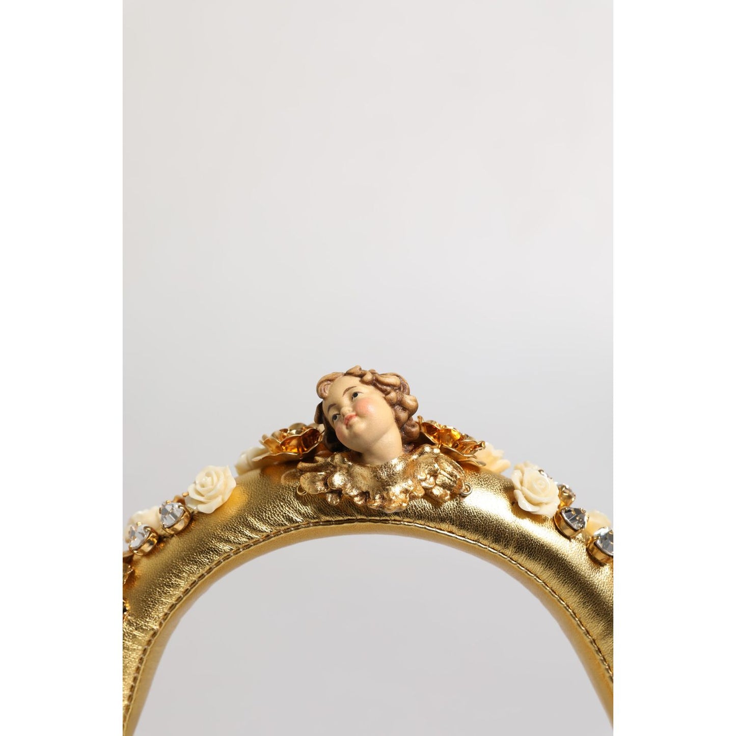 Dolce & Gabbana Gold Leather Floral Crystal Angel Headset Headphones