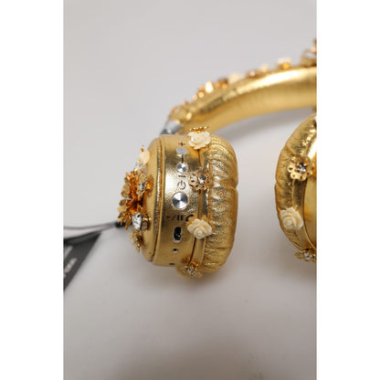 Dolce & Gabbana Gold Leather Floral Crystal Angel Headset Headphones