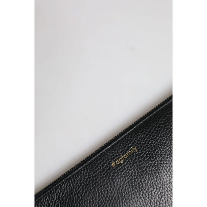 Dolce & Gabbana Black Leather #DGFAMILY Embellished Men Zip Pouch Bag