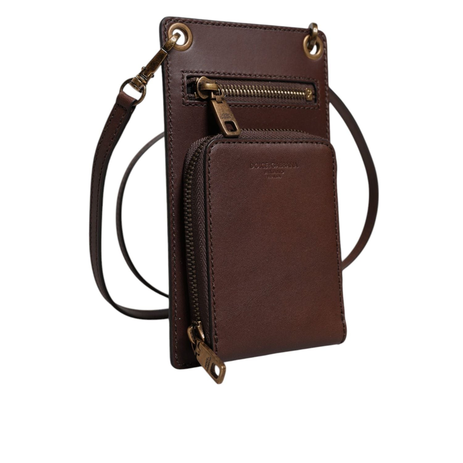 Dolce & Gabbana Brown Leather Neck Strap Cross Body Sling Bag