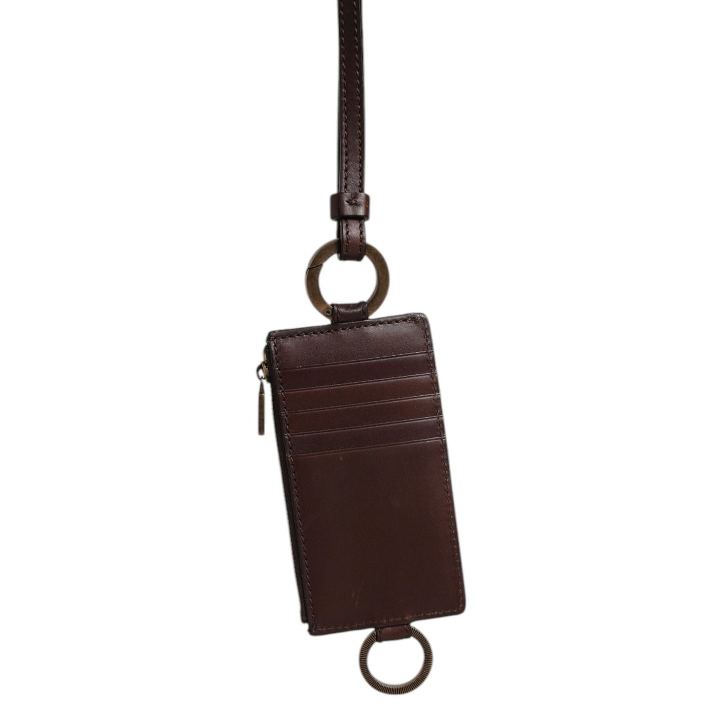 Dolce & Gabbana Brown Calf Leather Lanyard Logo Card Holder Wallet