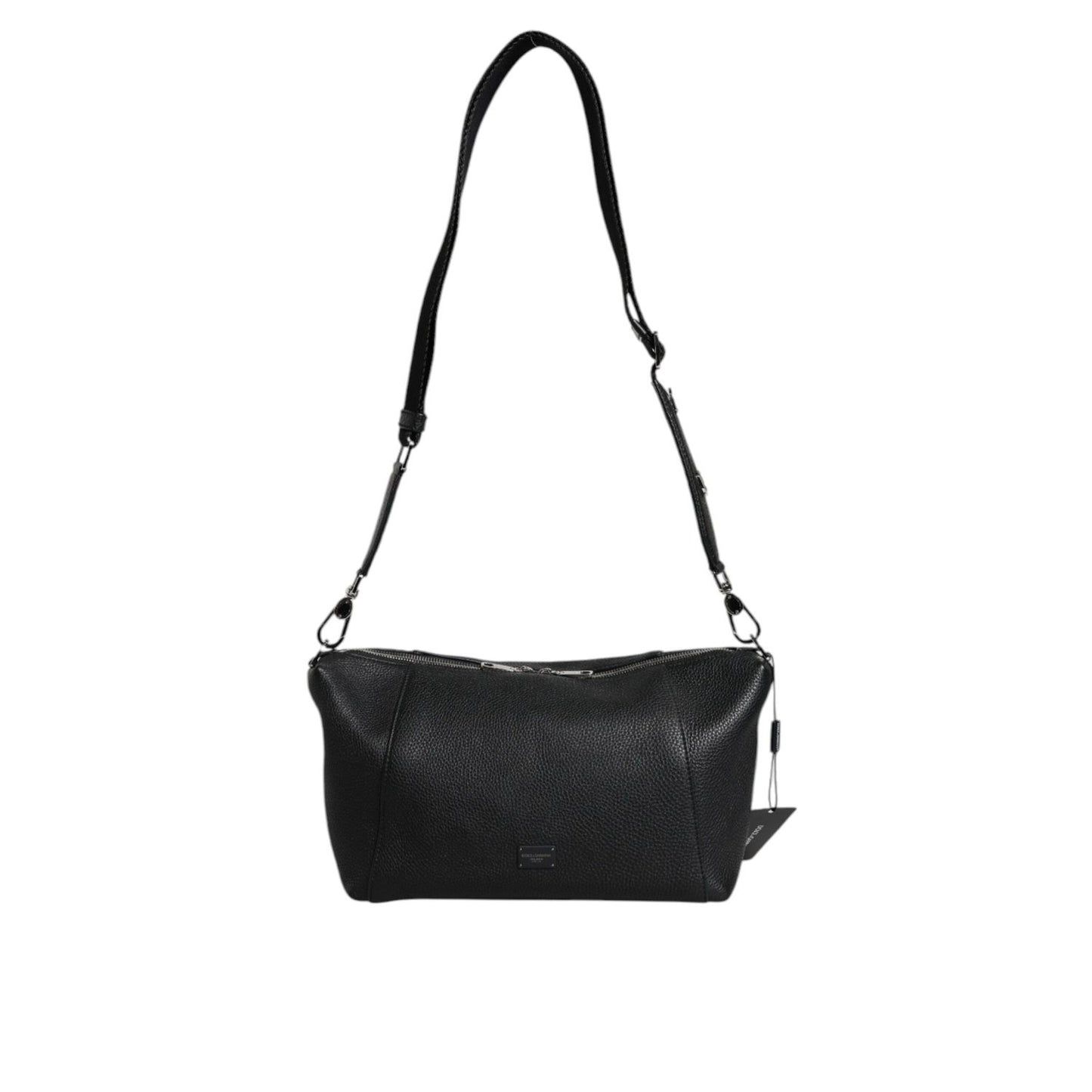 Dolce & Gabbana Black Leather Logo Plaque Shoulder Crossbody Bag