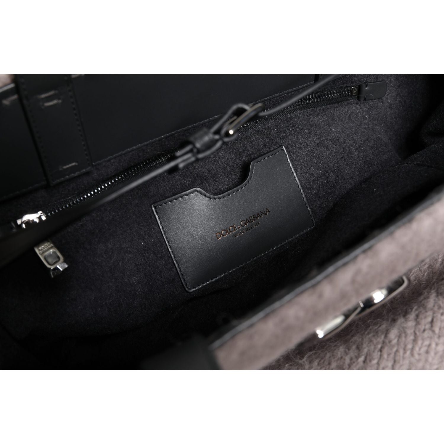 Dolce & Gabbana Grey Alpaca Wool Logo Plaque Tote Shoulder Bag