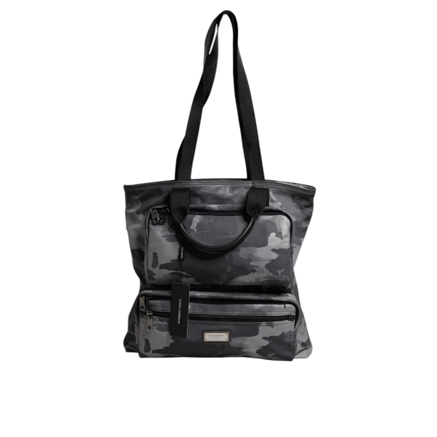 Dolce & Gabbana Gray Camo Cotton Multiple Compartments Tote Bag