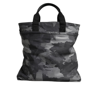Dolce & Gabbana Gray Camo Cotton Multiple Compartments Tote Bag