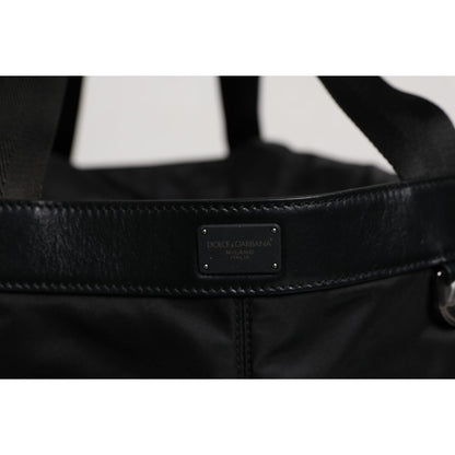 Dolce & Gabbana Black Nylon White Iconic Logo Shoulder Bucket Bag