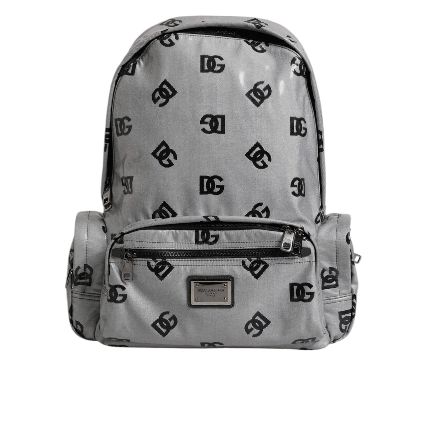 Dolce & Gabbana Polyester Gray Black DG Logo Plaque Backpack Bag