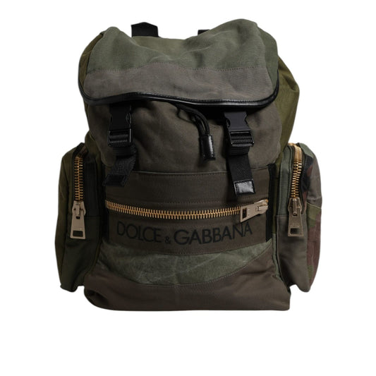 Dolce & Gabbana Military Green Patchwork School Backpack Bag