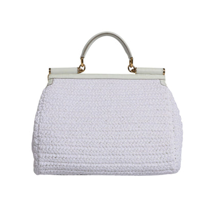 Dolce & Gabbana White Rafia Leather Top Handle Crossbody Bag