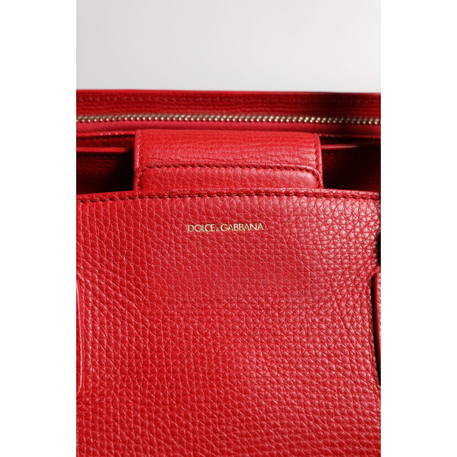Dolce & Gabbana Red Calfskin Leather Logo Plaque Top Handle Bag