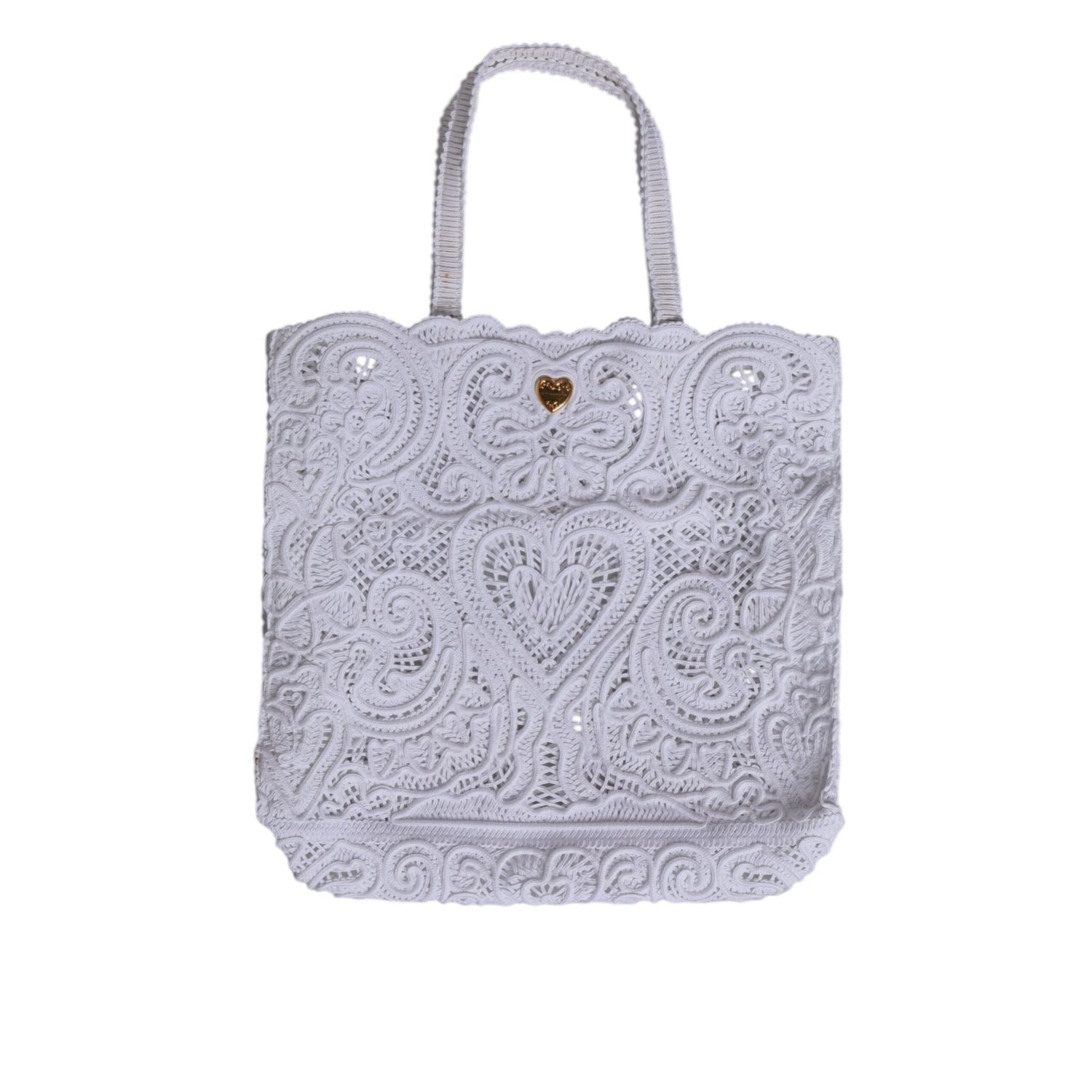 Dolce & Gabbana White Cordonetto Lace Beatrice Tote Shopping Bag