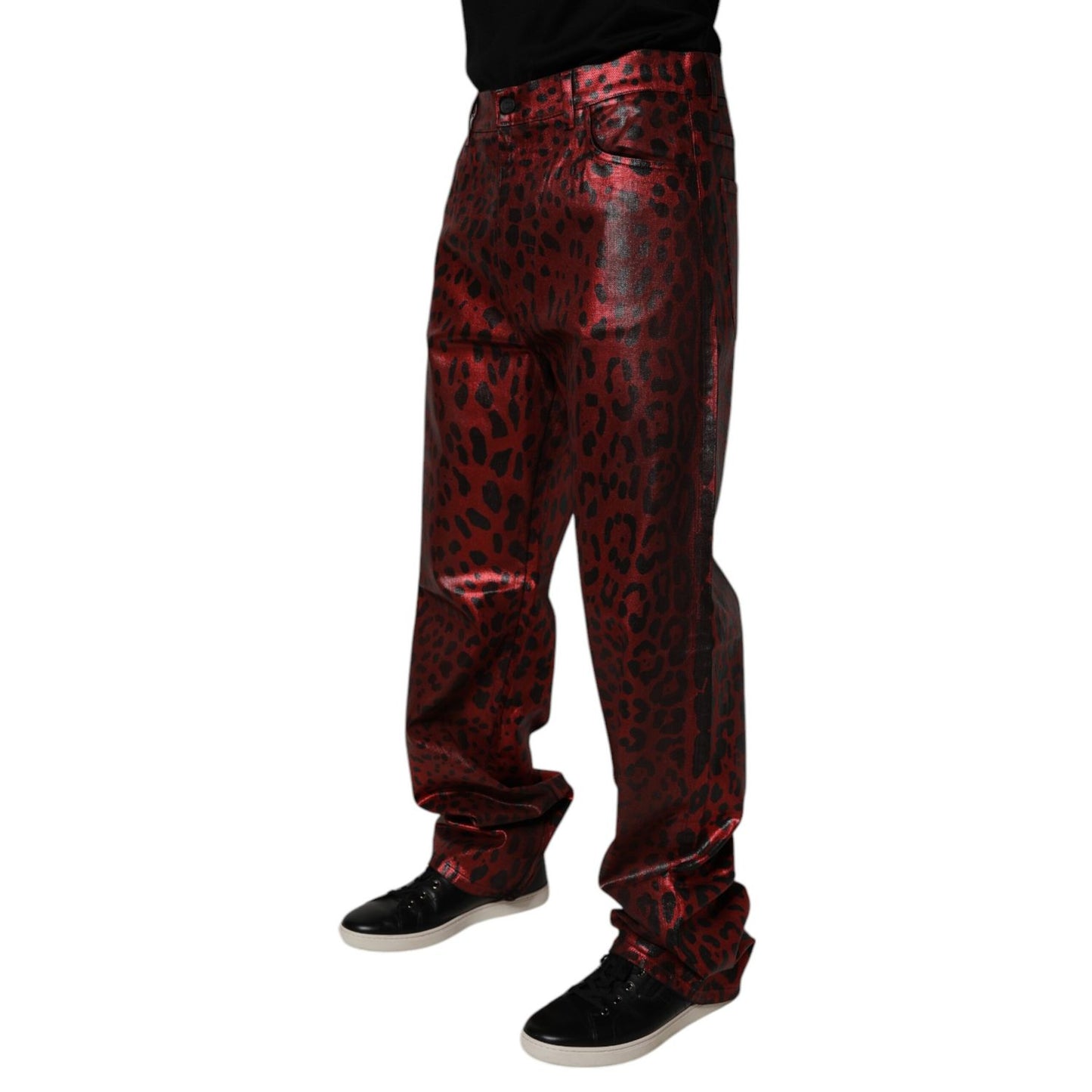 Dolce & Gabbana Red Leopard Cotton Straight Men Denim Jeans