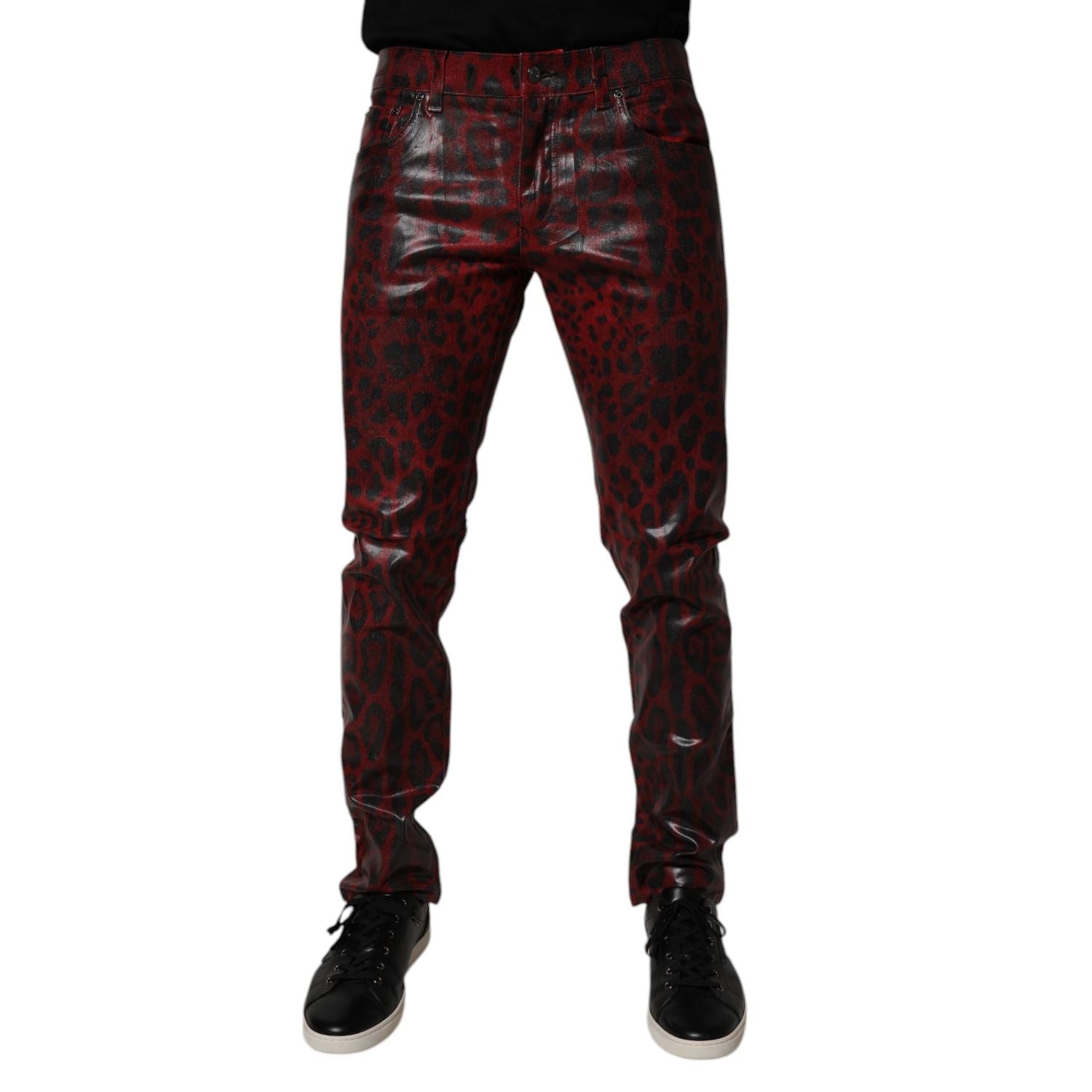 Dolce & Gabbana Red Leopard Cotton Skinny Men Denim Jeans
