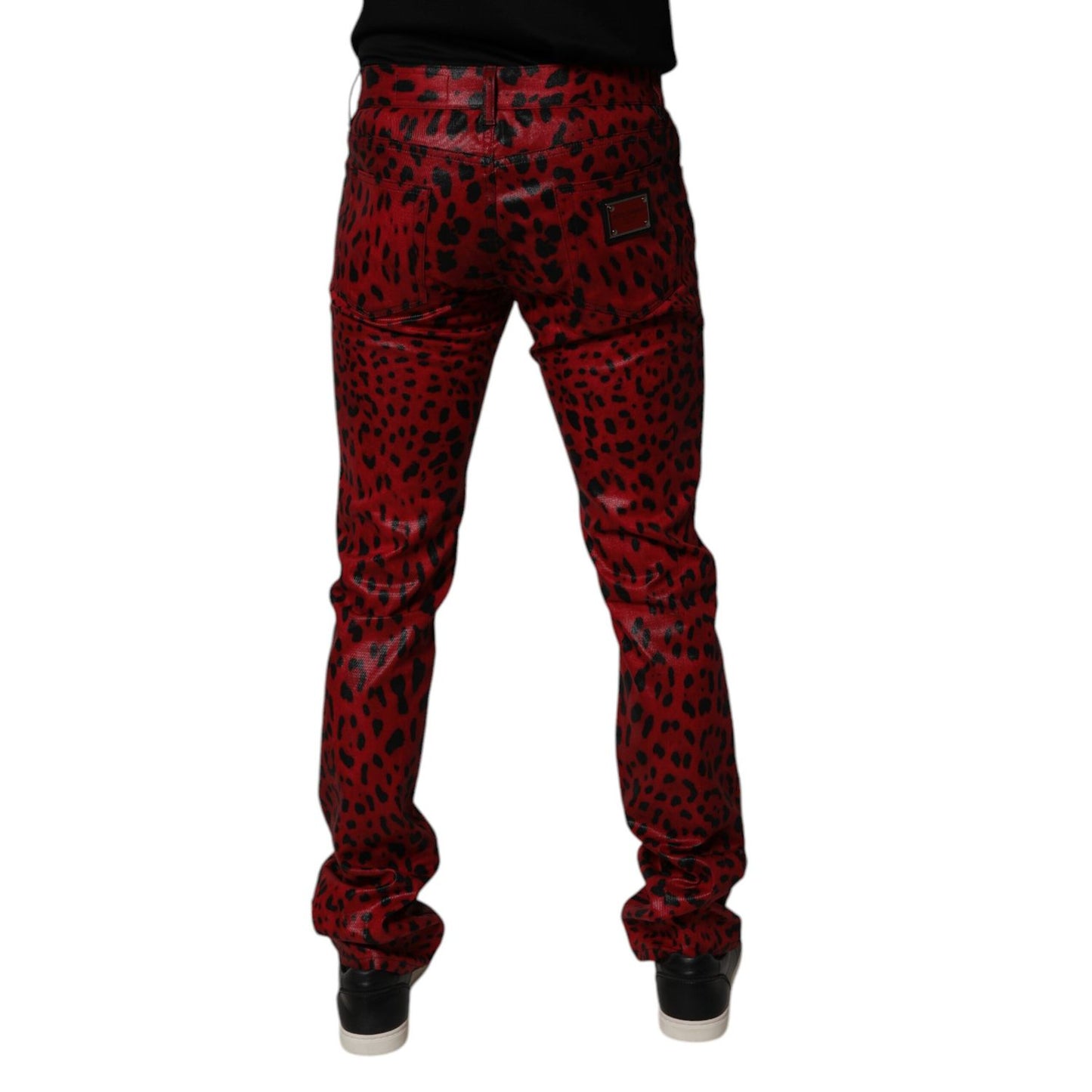 Dolce & Gabbana Red Leopard Cotton Slim Fit Denim Jeans