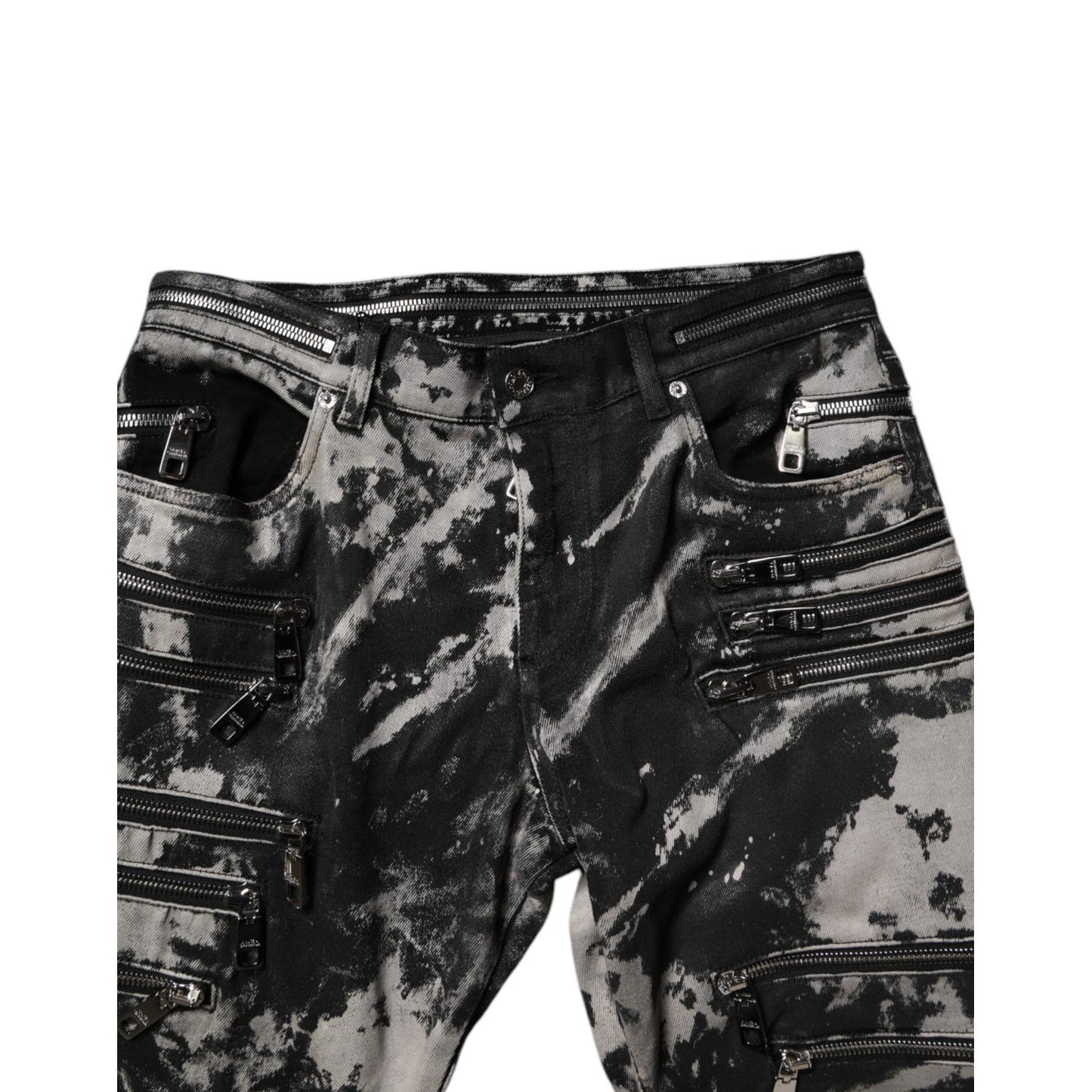 Dolce & Gabbana Black Tie Dye Cotton Skinny Zip Denim Jeans