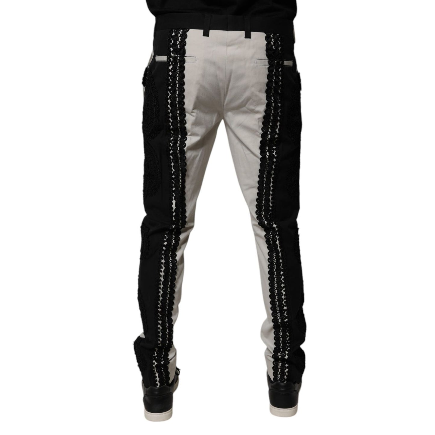 Dolce & Gabbana White Lace Trim Mid Waist Dress Formal Pants