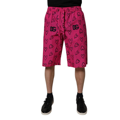 Dolce & Gabbana Pink Cotton Heart Print Bermuda Shorts