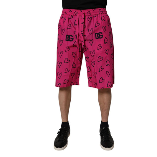 Dolce & Gabbana Pink Cotton Heart Print Bermuda Shorts