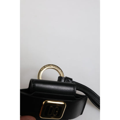 Dolce & Gabbana Black Leather Strap Gold Metal Logo Plaque Airpods Case