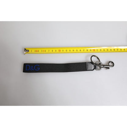 Dolce & Gabbana Black Logo Nylon Silver Brass Men Holder Keychain Keyring