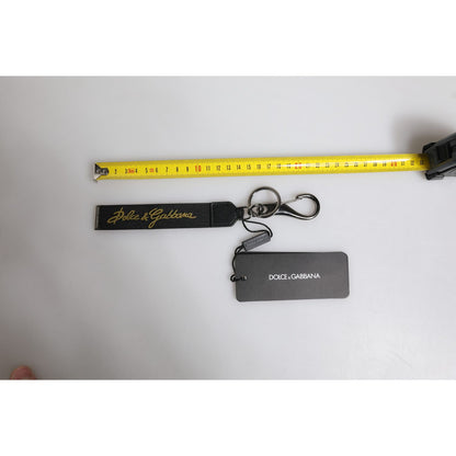 Dolce & Gabbana Black Logo Nylon Silver Brass Men Holder Keychain Keyring