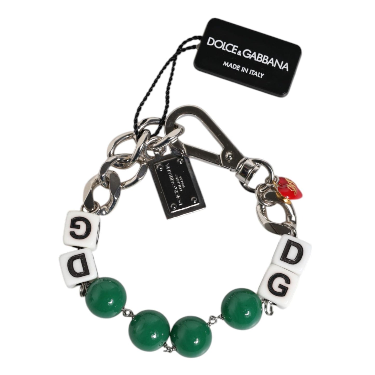 Dolce & Gabbana Silver Tone Brass Bead Dice Logo Embellish Charm Bracelet