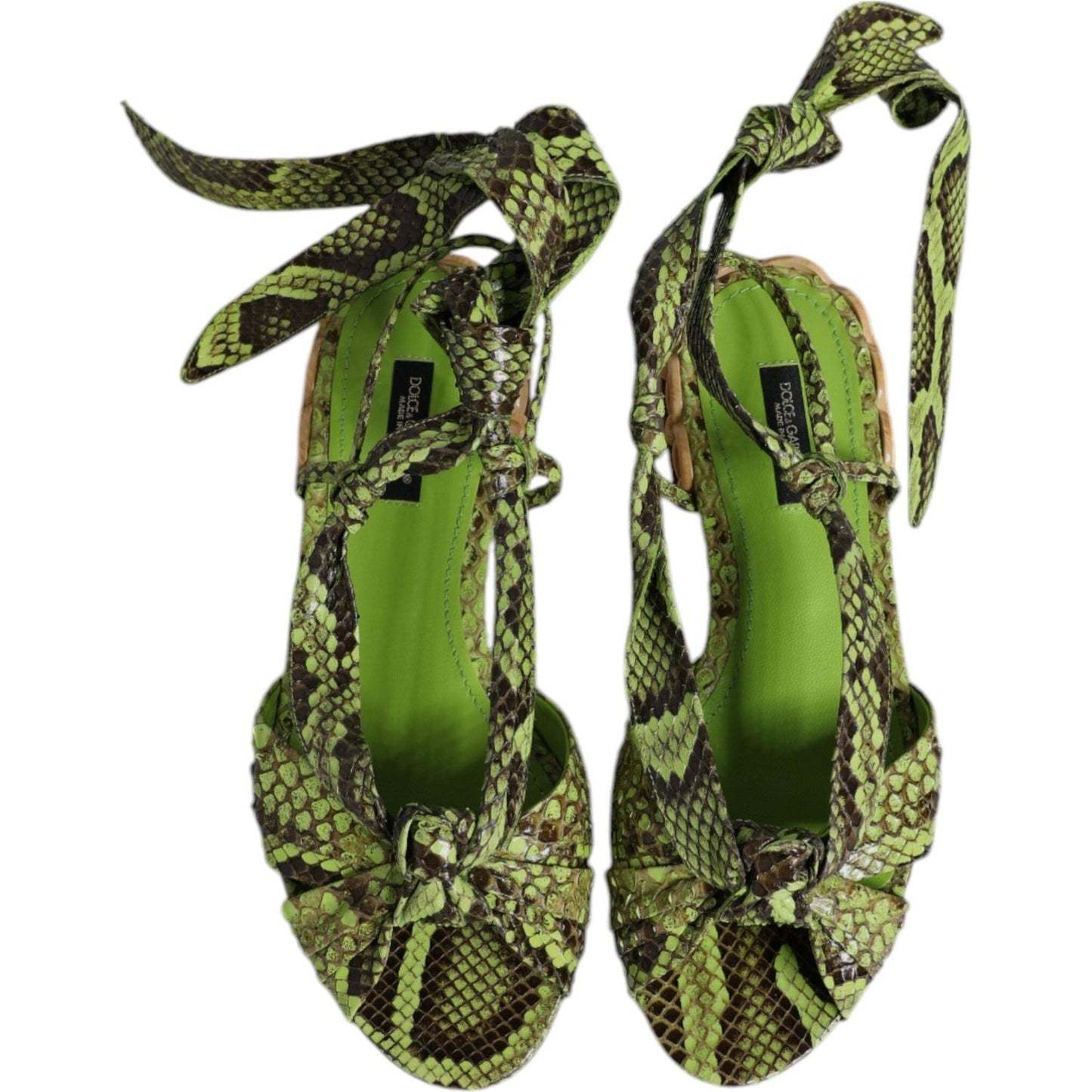 Dolce & Gabbana Green Animal Print Ankle Wrap Sandals Shoes LA12551-35.5