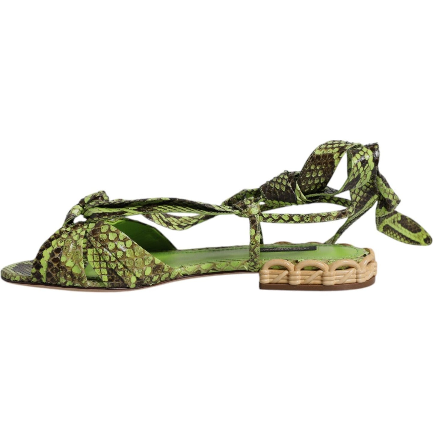 Dolce & Gabbana Green Animal Print Ankle Wrap Sandals Shoes LA12551-35.5