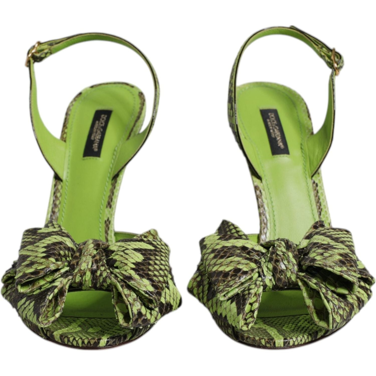 Dolce & Gabbana Green Python Leather Heels Sandals Shoes
