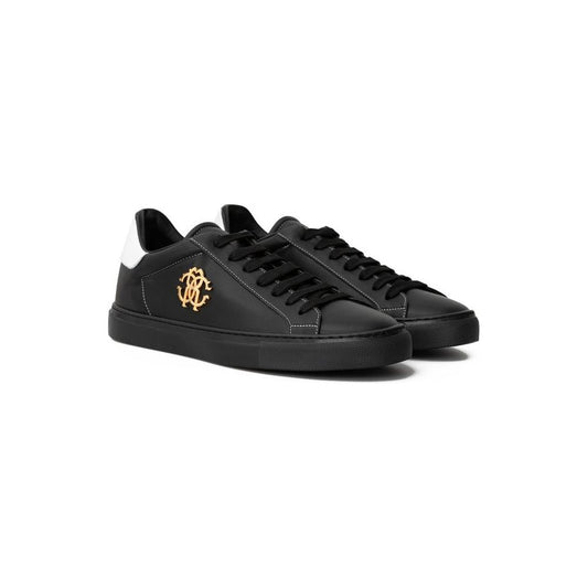 Roberto Cavalli Black Leather Sneaker Roberto Cavalli Dark Slate Gray