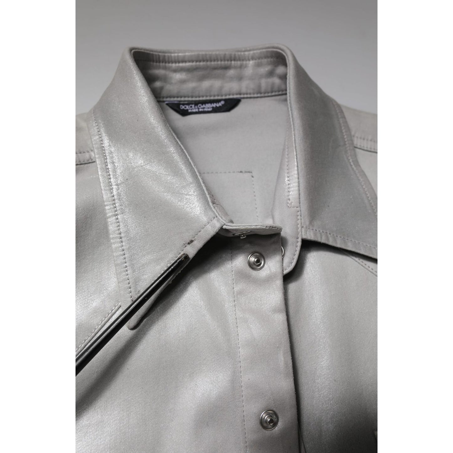 Dolce & Gabbana Metallic Gray Cotton Button Down Shirt