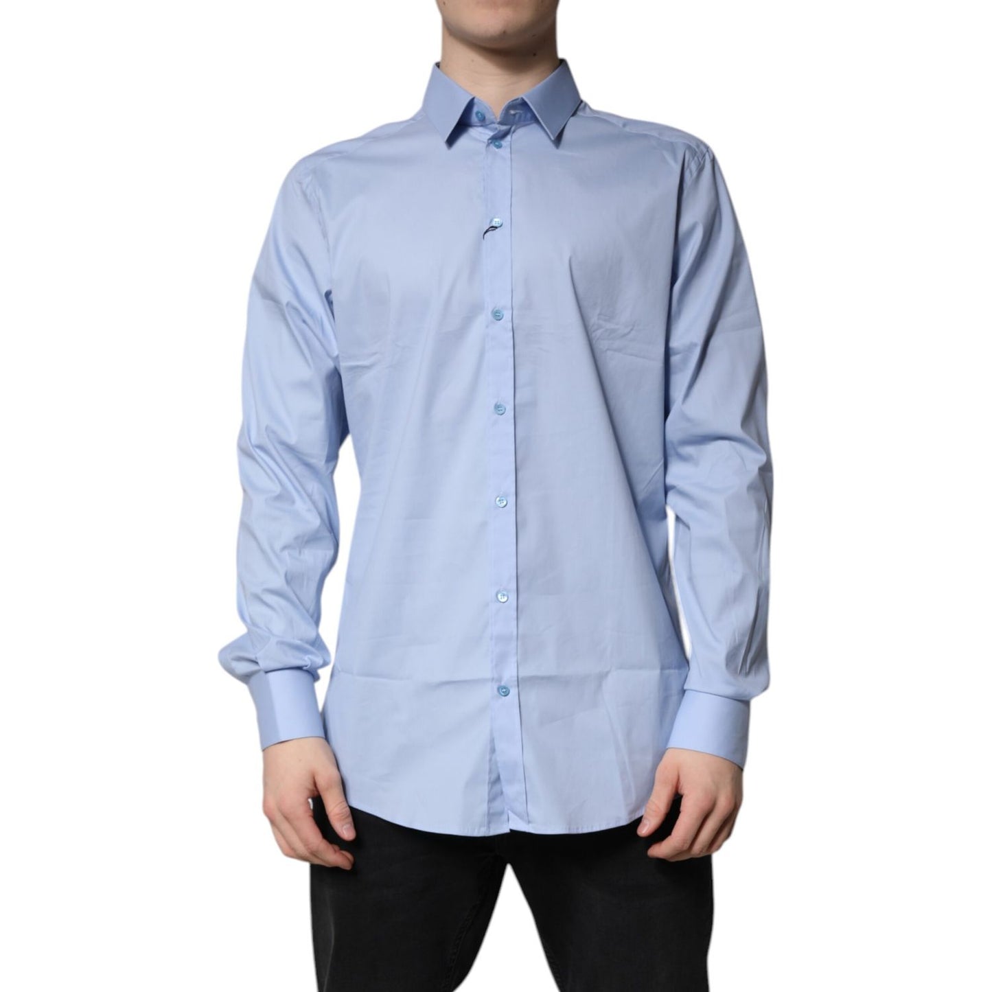 Dolce & Gabbana Light Blue Cotton GOLD Dress Formal Shirt