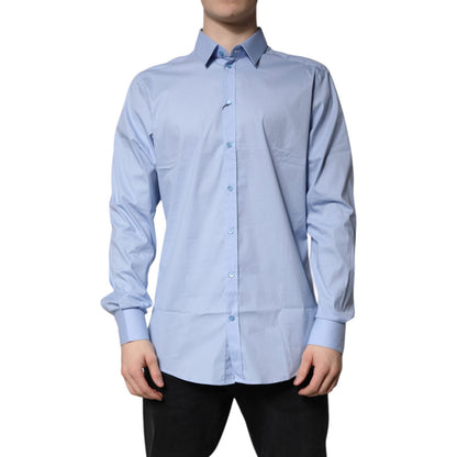 Dolce & Gabbana Light Blue Cotton GOLD Dress Formal Shirt