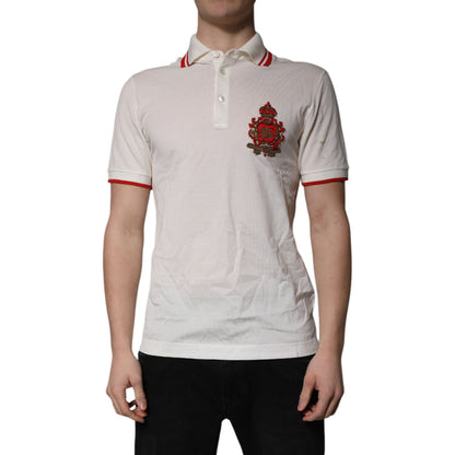 Dolce & Gabbana White Cotton Logo Collared Polo Men T-shirt