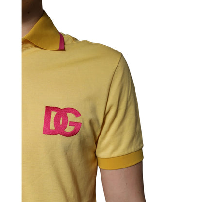 Dolce & Gabbana Yellow Cotton Logo Collared Polo T-shirt