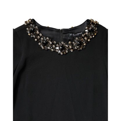 Dolce & Gabbana Black Crystal Embellished Round Neck Mini Dress