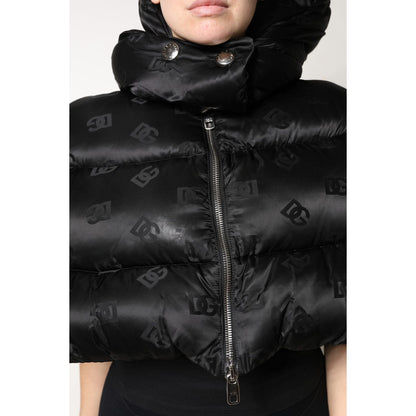 Dolce & Gabbana Black Padded Puffer Hooded Full Zip Cropped Jacket